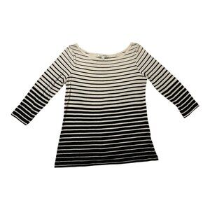 Susan Bristol Black & White Striped Boatneck Top | Size L | Classic Knit Shirt